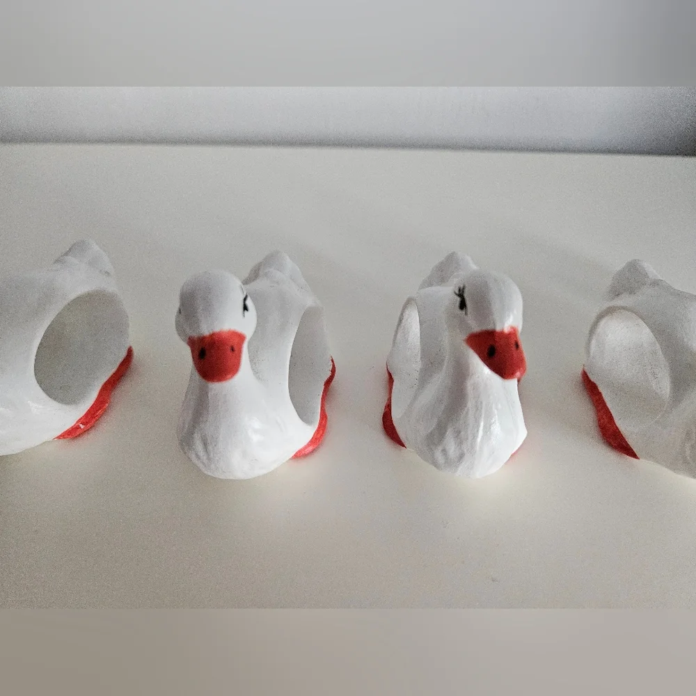 Swan & Ducks White Ceramic Napkin Rings x 6